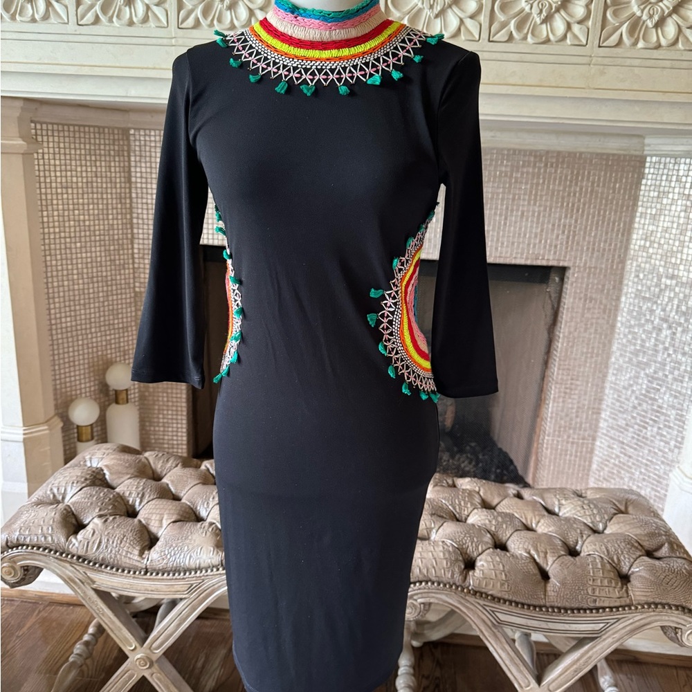 black tribal midi dress